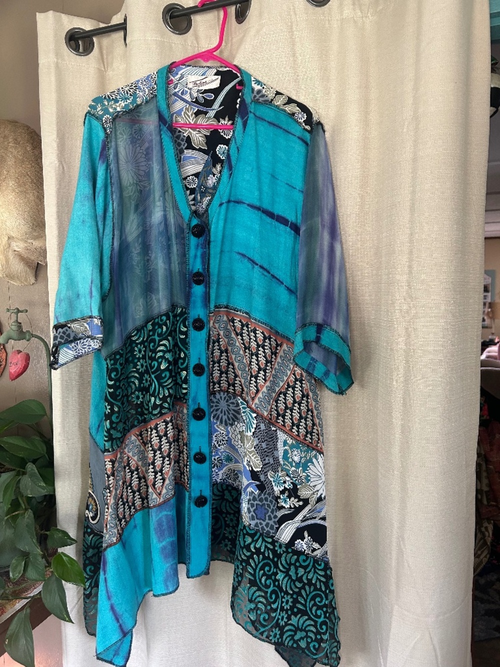 Sterling kimono Duster handkerchief art silk patch oversize flowy